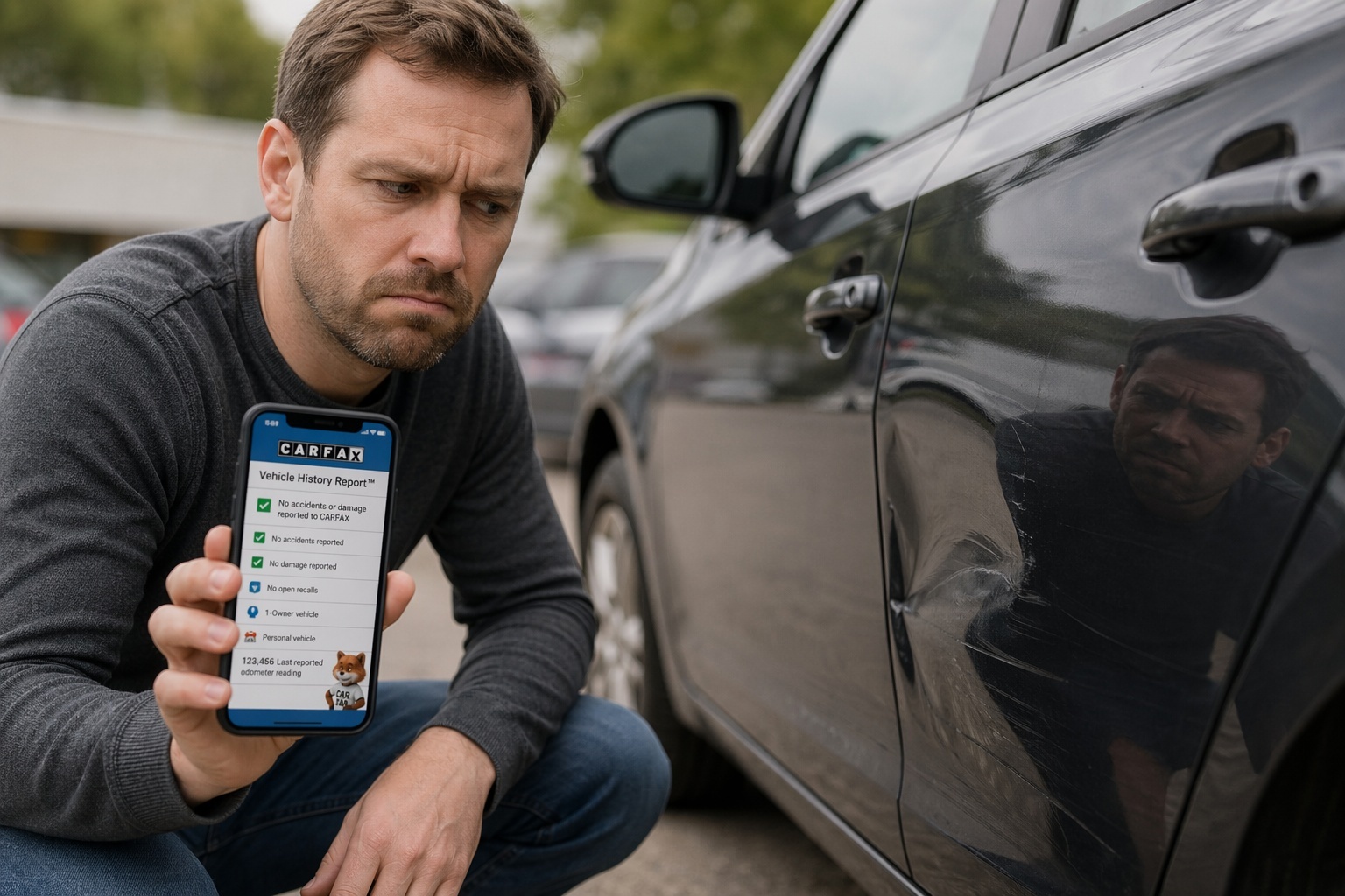 Buyer questioning a clean Carfax report despite possible hidden accident damage