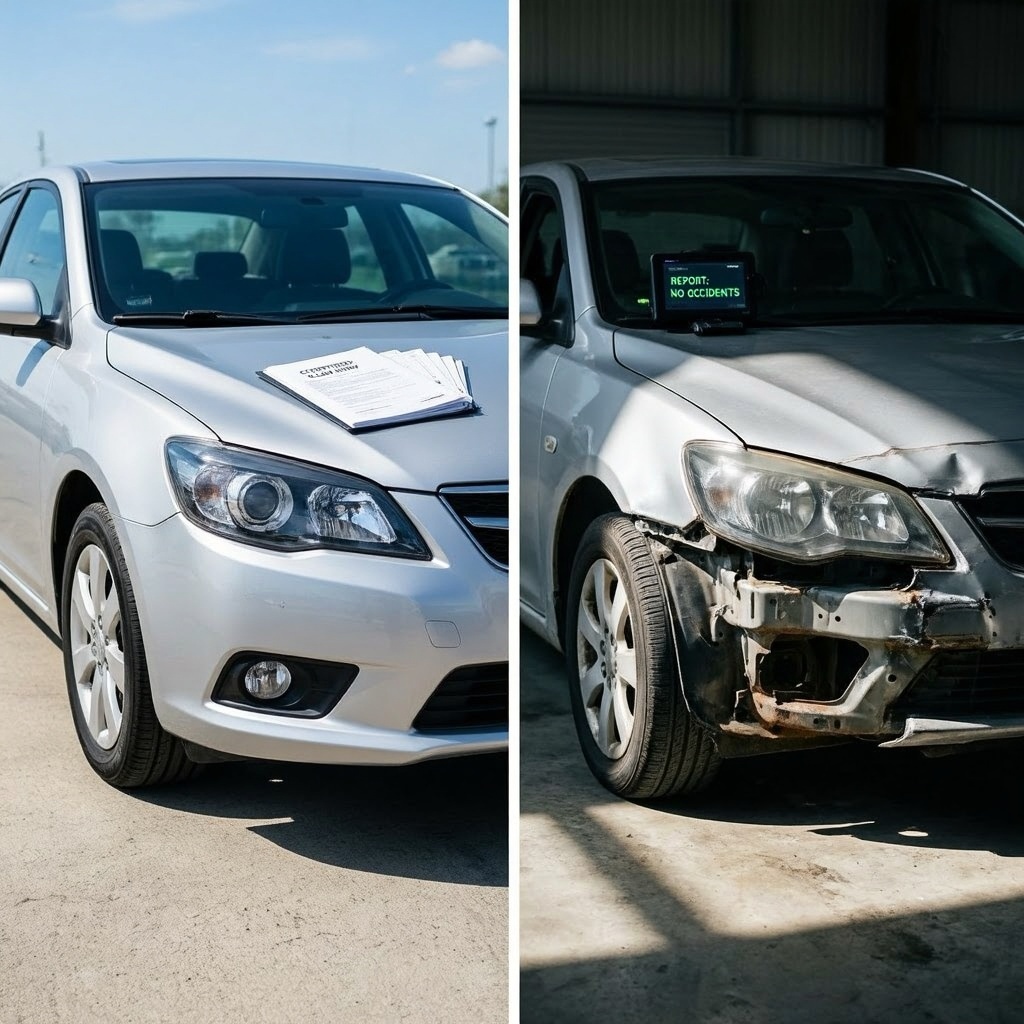 Comparison between a good Carfax report and a risky one