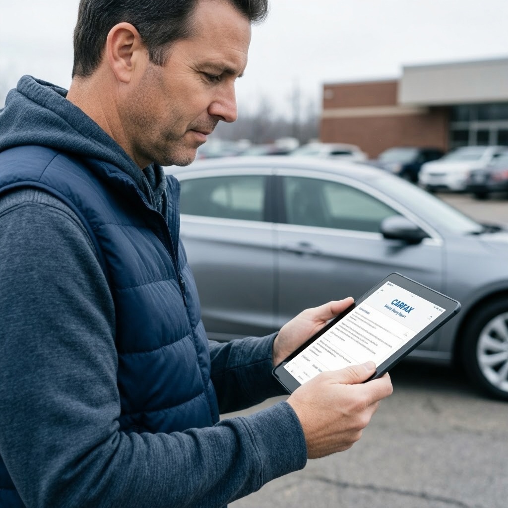 Buyer questioning if Carfax report is reliable before buying a used car