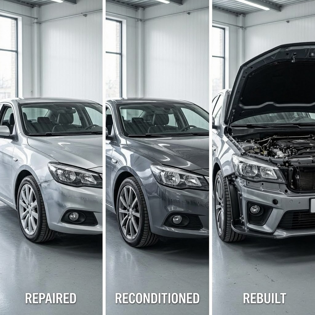 Comparison between reconditioned repaired and rebuilt vehicle conditions
