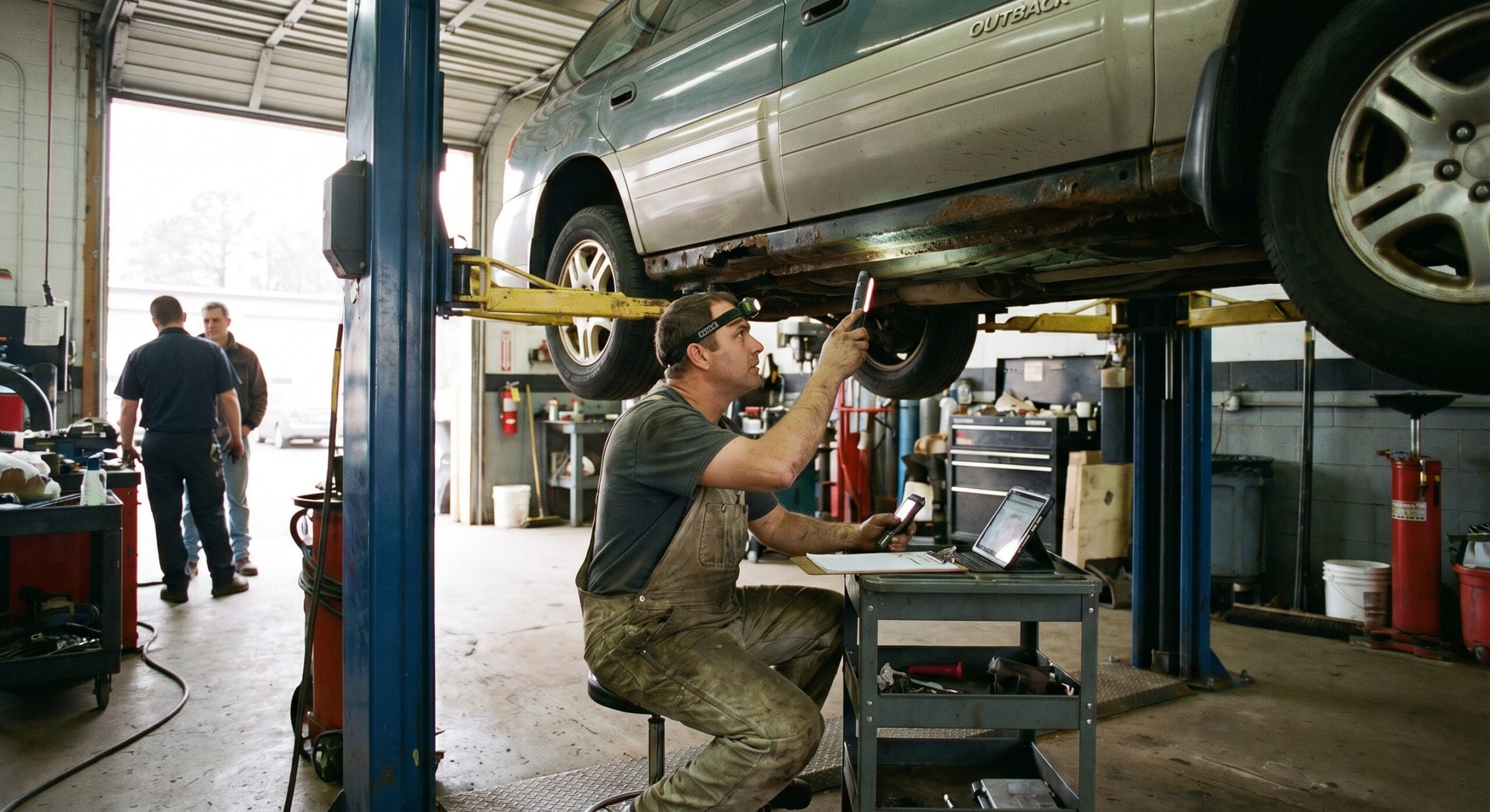 Mechanic inspecting a car beyond what Carfax shows