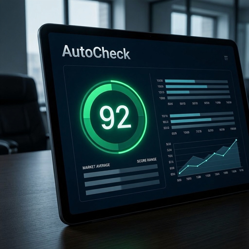 AutoCheck score displayed on screen with vehicle rating details