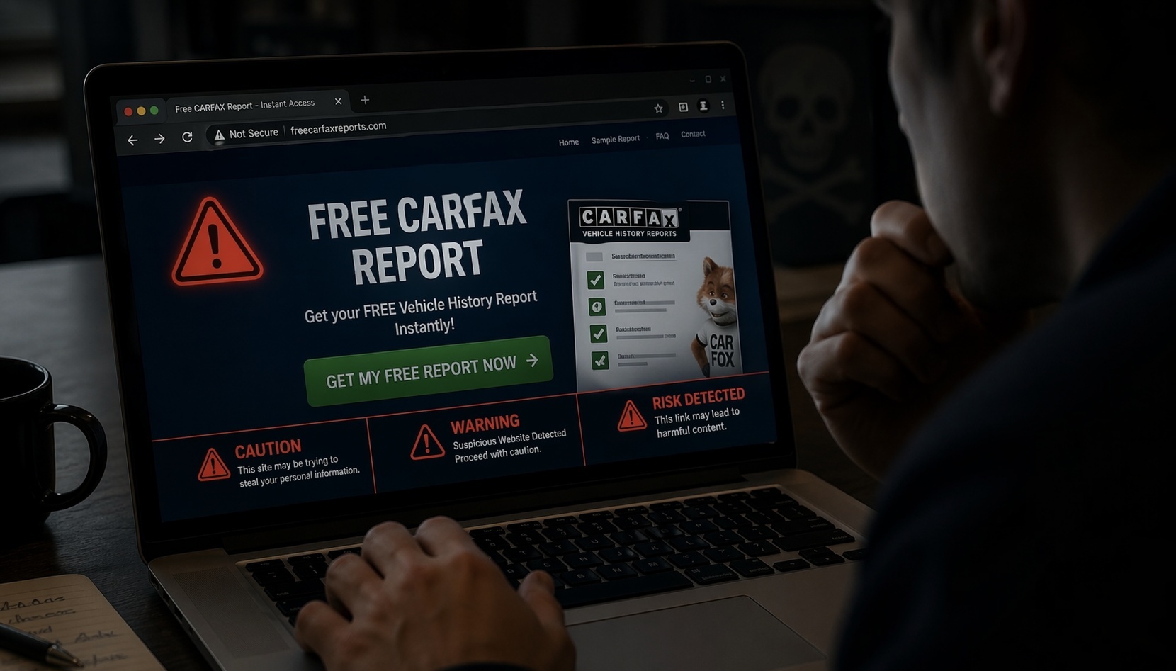 Warning about fake free Carfax websites and VIN check scams online